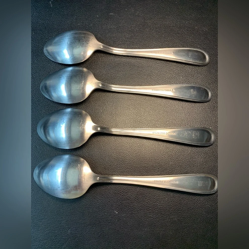 4 Stainless Flatware Soup Spoons Heavy Guage Solid Industrial Strength EXCELLENT